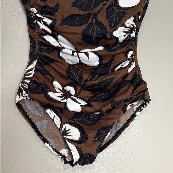 Tommy Bahama Floral Brown and White One-Piece Swimsuit Womens 6 - Picture 2 of 7